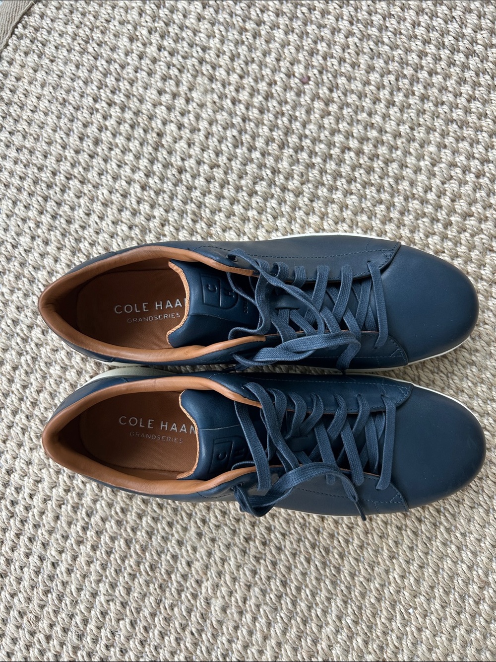 Cole Haan Men's Navy Leather Sneakers with Tan Lining